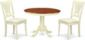 East West Furniture HLPL3-BMK-C 3 Piece Dining Room Furniture Set Contains a Round Kitchen Table with Pedestal and 2 Linen Fabric Upholstered Dining Chairs, 42x42 Inch, Buttermilk & Cherry