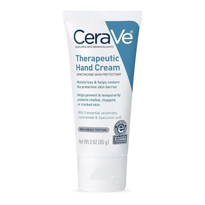 CeraVe Therapeutic Hand Cream for Dry Cracked Hands With Hyaluronic Acid and Niacinamide,Fragrance Free 3 Ounce,(Pack of 2)