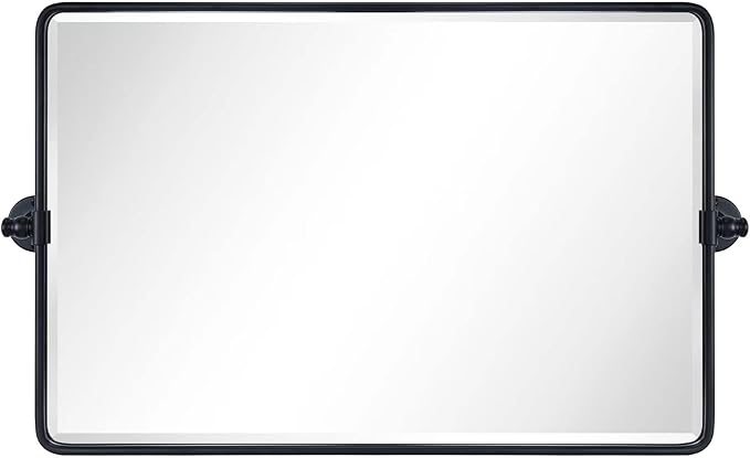 TEHOME 20x33'' Horizontal Farmhouse Black Metal Framed Rounded Pivot Rectangle Bathroom Mirror Tilting Beveled Vanity Mirrors for Wall
