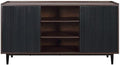 Manhattan Comfort Duane 59-Inch Ribbed Mid Century Modern Sideboard, Versatile Dining & Living Room Buffet Table with 3 Adjustable Center Shelves & 2 Side Cabinets, Set of 3, Black