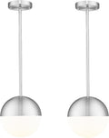 LMS 2 Pack Modern Pendant Lights, Mid Century Brushed Nickel Kitchen Lighting with White Globe Glass Shade, Adjustable Hanging Light Fixtures Ceiling Light for Home Office Dining Room, LMS-186BN2PK