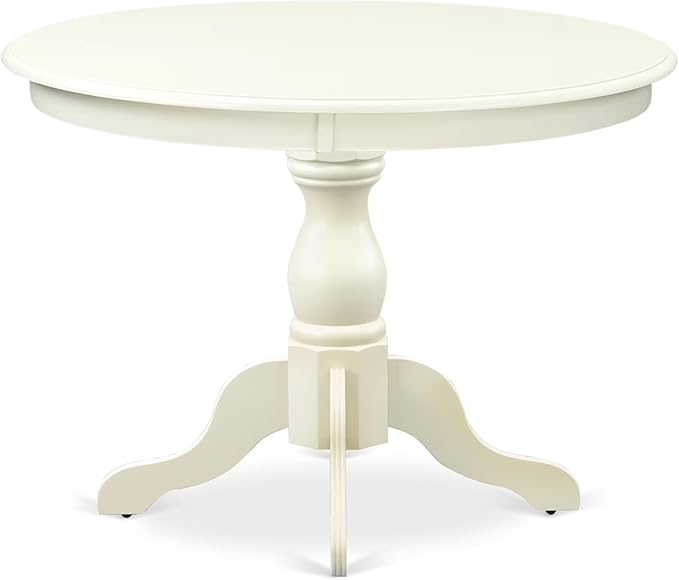 East West Furniture HBGR5-LWH-W 5 Piece Kitchen Table & Chairs Set Includes a Round Dining Room Table with Pedestal and 4 Dining Chairs, 42x42 Inch, Linen White