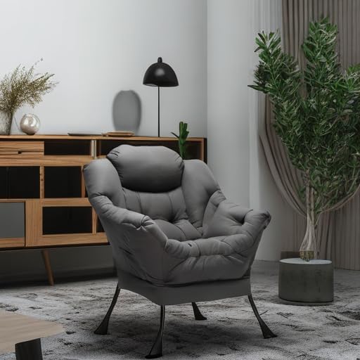 HollyHOME Large Fabric Lazy Chair for Living Room Cozy Accent Reading Chair with Armrests Comfy Lounge Sofa Chair for Bedroom, Dorm & Small Spaces | Dark Grey