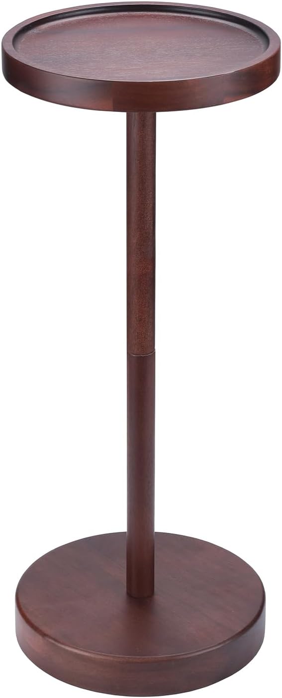 Solid Acacia Wood Pedestal End Table - Small Round Martini Table