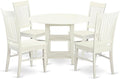 East West Furniture SUWE5-LWH-W 5 Piece Dining Set Includes a Round Dining Room Table with Dropleaf & Shelves and 4 Kitchen Chairs, 42x42 Inch, Linen White