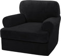H.VERSAILTEX Sofa Cover 2 Piece T Cushion Armchair Slipcovers Thick Velvet Couch Cover Furniture Protector Stretch T Cushion Sofa Covers for 1 Cushion Couch with 1 Individual T Cushion Covers, Black