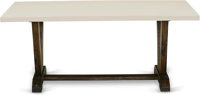 East West Furniture V727VE703-9 9 Piece Kitchen Table Set Includes a Rectangle Dining Table with V-Legs and 8 Brown Linen Fabric Parson Dining Room Chairs, 40x72 Inch, Multi-Color