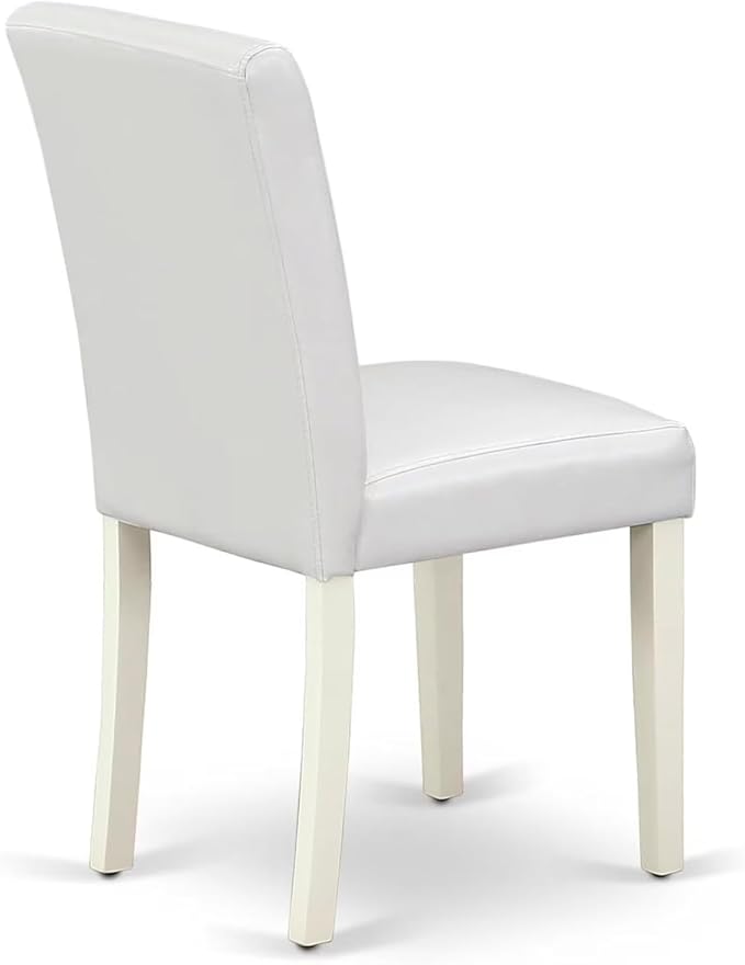 East West Furniture DLAB5-LWH-64 5 Piece Kitchen Table & Chairs Set Includes a Round Dining Room Table with Dropleaf and 4 White Faux Leather Parsons Dining Chairs, 42x42 Inch, Linen White