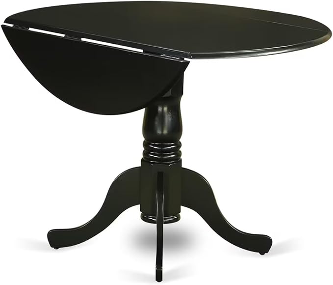 East West Furniture DLAN5-BLK-C 5 Piece Dining Room Table Set Includes a Round Kitchen Table with Dropleaf and 4 Linen Fabric Upholstered Dining Chairs, 42x42 Inch, Black