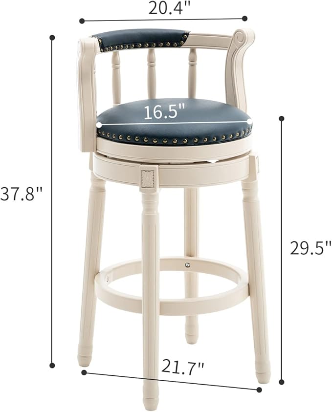 Cow top Leather Wooden Bar Stools, 360 Degree Swivel Bar Height Chair with Backs for Home Kitchen Counter, Morden Chair Barstools (Ivory Wood 2pcs-Cream Seat, Bar Height-Seat Height 29.5”)