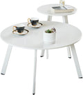Patio Coffee Table Set of 2, Outdoor Weather Resistant End Table, Round Nesting Tables for Living Room Balcony Office, White
