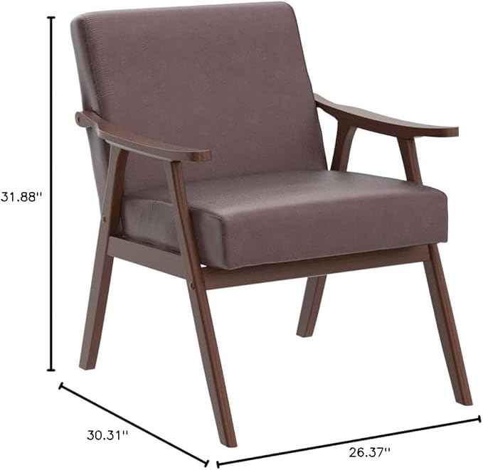 Container Furniture Direct Accent Chair with Microfiber Upholstery and Solid Wood Frame, Classic Mid-Century Modern Living Room Furniture for Extra Seating, Dark Brown