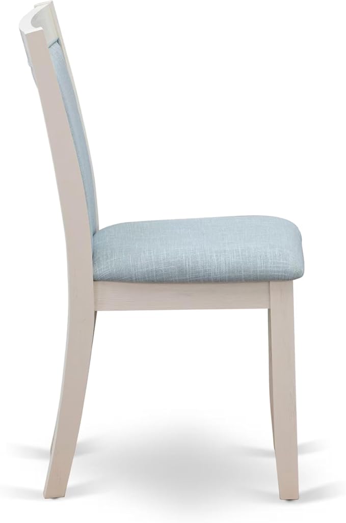East West Furniture V027MZ015-7 7 Piece Dining Table Set Consist of a Rectangle Kitchen Table with V-Legs and 6 Baby Blue Linen Fabric Upholstered Chairs, 40x72 Inch, Multi-Color