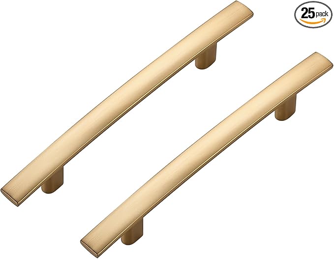 25 Pack Cabinet Handles 3.75" Hole Center - Curved Cabinet Pulls Champagne Bronze Drawer Pulls for Kitchen Cupboard Solid Handles for Dresser Drawer Arch Closet Hardware