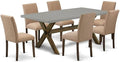 East West Furniture X797AB747-7 7 Piece Dining Table Set Consist of a Rectangle Dining Room Table with X-Legs and 6 Light Sable Linen Fabric Upholstered Chairs, 40x72 Inch, Multi-Color