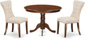 East West Furniture HLGA3-MAH-32 3 Piece Dining Room Table Set Contains a Round Dining Table with Pedestal and 2 Light Beige Linen Fabric Upholstered Chairs, 42x42 Inch, Mahogany