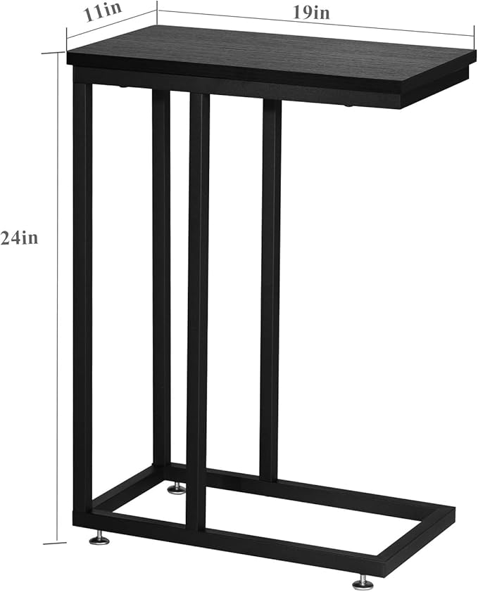 VECELO C Shaped End Side Table for Sofa Couch and Bed Snack TV Tray for Living Room Bedroom, 2 Set, Black