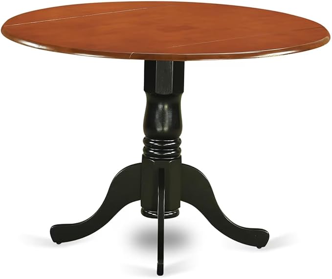 East West Furniture DLAV3-BCH-LC 3 Piece Modern Dining Table Set Contains a Round Wooden Table with Dropleaf and 2 Faux Leather Kitchen Dining Chairs, 42x42 Inch, Black & Cherry