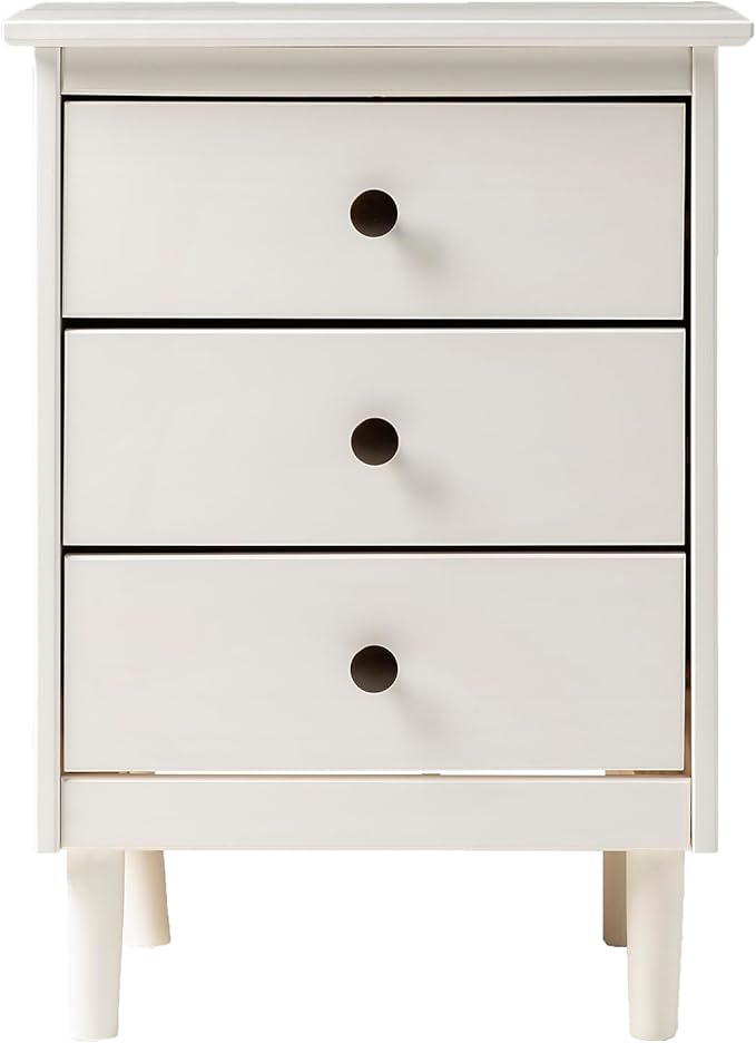 Walker Edison Traditional Wood 3 Drawer Nightstand Side Table Bedroom Storage Drawer and Shelf Bedside End Table, 18 Inch, White