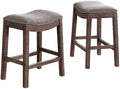Williston Dark Brown Wood Counter Height Stool Set of 2, 18.25 in. W Seat with Linen-Like Fabric & Silver Satin Nail Heads, Kitchen Furniture Bar Stools w/Solid Rubberwood Frame & Metal Kick Plate