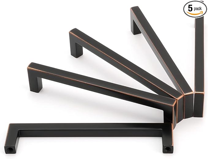 KOOFIZO Solid Square Bronze Kitchen Cabinet Handles Oil Rubbed Bronze Cabinet Pulls, 5 Pack 5 Inch Bronze Hardware for Kitchen Cabinets Drawers Dresser Cupboard Bedroom Bathroom