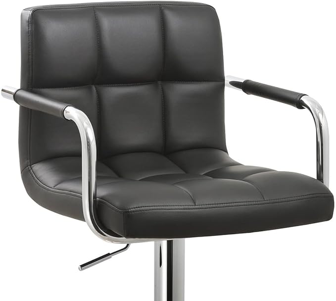 AC Pacific Contemporary Hydraulic Adjustable Swivel Kitchen Bar Stool Chair with Cushion and Armrest, 24"-33", Black ACBS15-BLACK Midnight Square