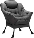 HollyHOME Large Fabric Lazy Chair for Living Room Cozy Accent Reading Chair with Armrests Comfy Lounge Sofa Chair for Bedroom, Dorm & Small Spaces | Dark Grey