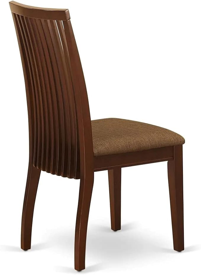 East West Furniture DMIP3-MAH-C 3 Piece Dining Set Contains a Round Dining Room Table with Dropleaf and 2 Linen Fabric Upholstered Chairs, 42x42 Inch, Mahogany