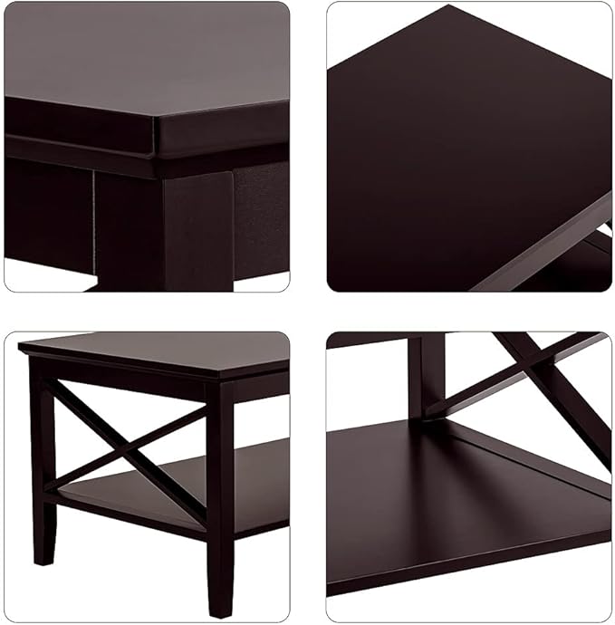 ChooChoo Oxford Coffee Table with Thicker Legs, Espresso Wood Coffee Table with Storage for Living Room 40 inches