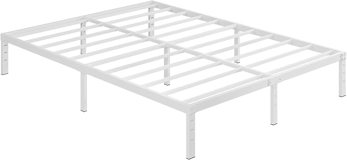 12 Inch White King Size Bed Frame, Heavy Duty King Size Platform Bed Frame, Mattress Foundation, No Box Spring Needed, Easy Assembly, Noise-Free