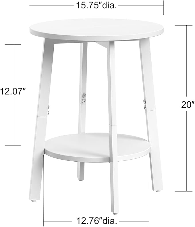 Side Table Set of 2, Small Round End Table with Storage Shelf for Small Space, 2-Tier Bedside Table, Nighstands Set of 2 Accent Table for Living Room, Bedroom, White