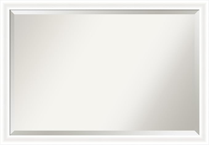 Amanti Art White Bathroom Mirror for Over Sink, 27x39 Oliver White Narrow Rectangle Vanity Mirror, Large Modern Wood Frame, Hangs Horizonally and Vertically, Bathroom Wall Decor, Beveled Edge