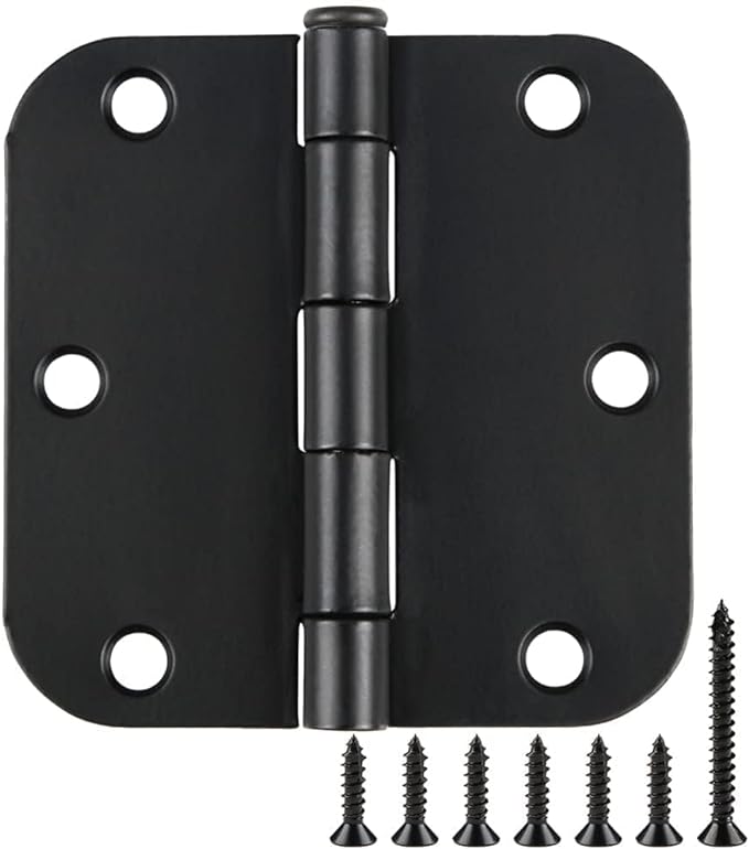 3 Pack Interior Matte Black Door Hinges Rounded 3.5 Inch x 3 1/2" Indoor Heavy Duty Metal Hardware Kits 3 ½" 5/8" Radius Office Flat Hinge for Bifold Doors Decorate Master Guest Bedroom Storage Room