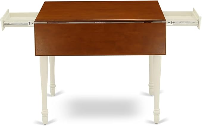 East West Furniture MZAV3-WHI-W 3 Piece Dining Table Set for Small Spaces Contains a Rectangle Dining Room Table with Dropleaf and 2 Wood Seat Chairs, 36x54 Inch, Buttermilk & Cherry