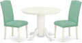 East West Furniture SHEN3-LWH-57 3 Piece Kitchen Table & Chairs Set Contains a Round Dining Room Table with Pedestal and 2 Pond Faux Leather Parsons Dining Chairs, 42x42 Inch, Linen White