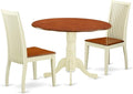 East West Furniture DLIP3-BMK-W 3 Piece Kitchen Table & Chairs Set Contains a Round Dining Room Table with Dropleaf and 2 Dining Chairs, 42x42 Inch, Buttermilk & Cherry