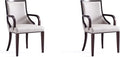Manhattan Comfort Grand Faux Leather Dining Chairs with Arms, Padded Wingback Seat, Fine Rectangular Stitching and Solid Wood Frame, Set of 2, Light Grey