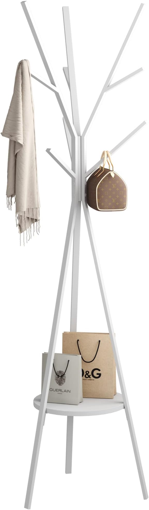 Coat Rack Hat Stand Free Standing Display Hall Tree Metal Hat Hanger Garment Storage Holder with 9 Hooks for Clothes Hats and Scarves in Black,17.72"Wx17.72"Dx70.87"H (White)