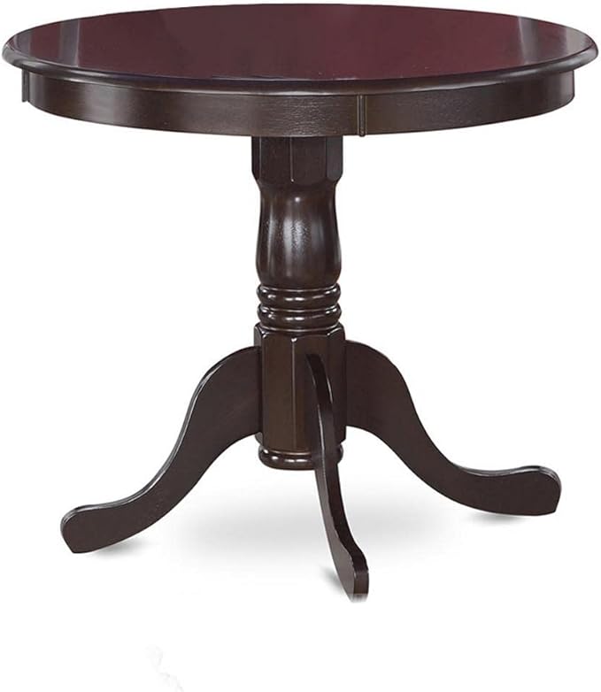 East West Furniture ANTI3-CAP-W 3 Piece Dining Set Contains a Round Kitchen Table with Pedestal and 2 Dining Chairs, 36x36 Inch, Cappuccino