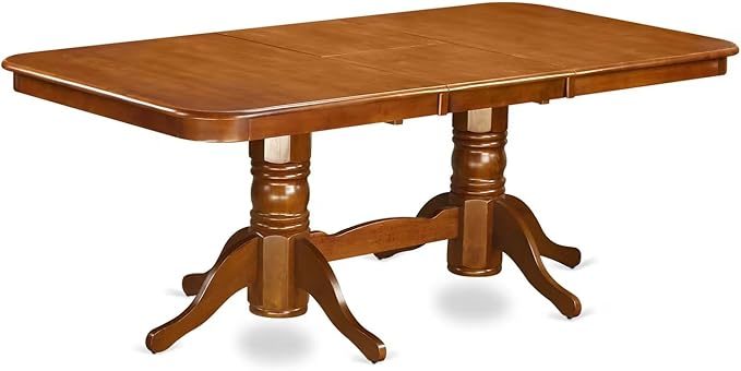 East West Furniture NAPO9-SBR-W 9 Piece Kitchen Table Set Includes a Rectangle Dining Table with Butterfly Leaf and 8 Dining Room Chairs, 40x78 Inch, Saddle Brown