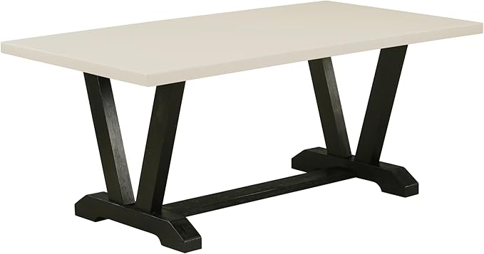 East West Furniture V627EL121-6 6 Piece Dining Table Set Contains a Rectangle Dining Room Table with V-Legs and 4 Blue Linen Fabric Parson Chairs with a Bench, 40x72 Inch, Multi-Color