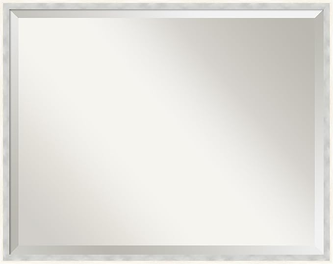 Amanti Art White Bathroom Mirror for Over Sink, 23x29 Paige White Silver Rectangle Vanity Mirror, Large Modern Contemporary Wood Frame, Hangs Horizonally and Vertically, Bathroom Wall Decor, Beveled