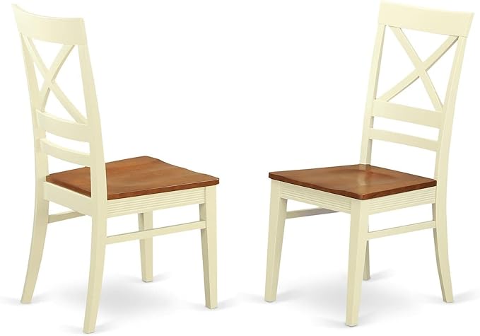 East West Furniture DLQU5-BMK-W 5 Piece Dining Table Set for 4 Includes a Round Kitchen Table with Dropleaf and 4 Dining Room Chairs, 42x42 Inch, Buttermilk & Cherry