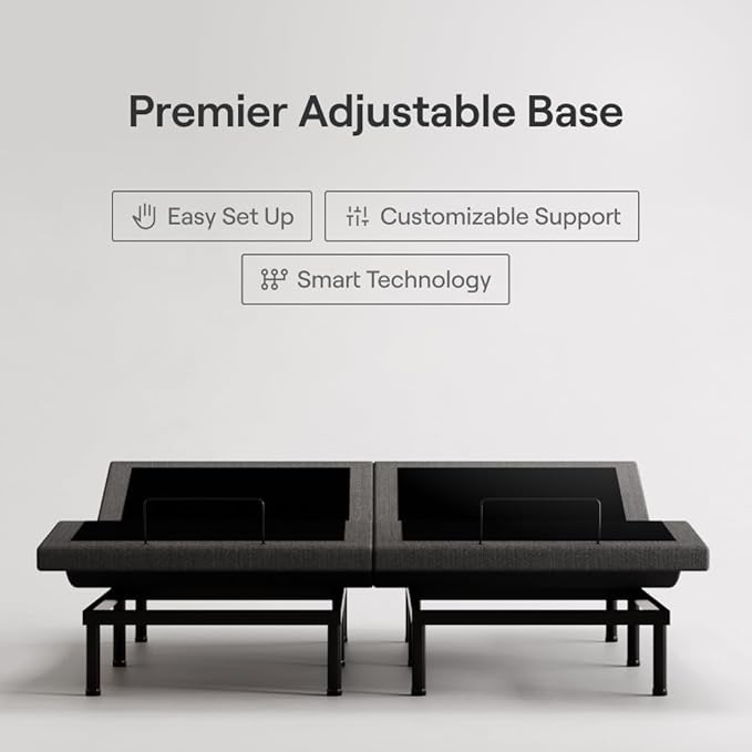Nectar Luxe Split King Adjustable Base & 14” Mattress (New Version) - Head & Foot Incline - Medium Firm Memory Foam - Cooling Upgrade - 3 Massage Settings - 365-Night Mattress Trial & Forever Warranty