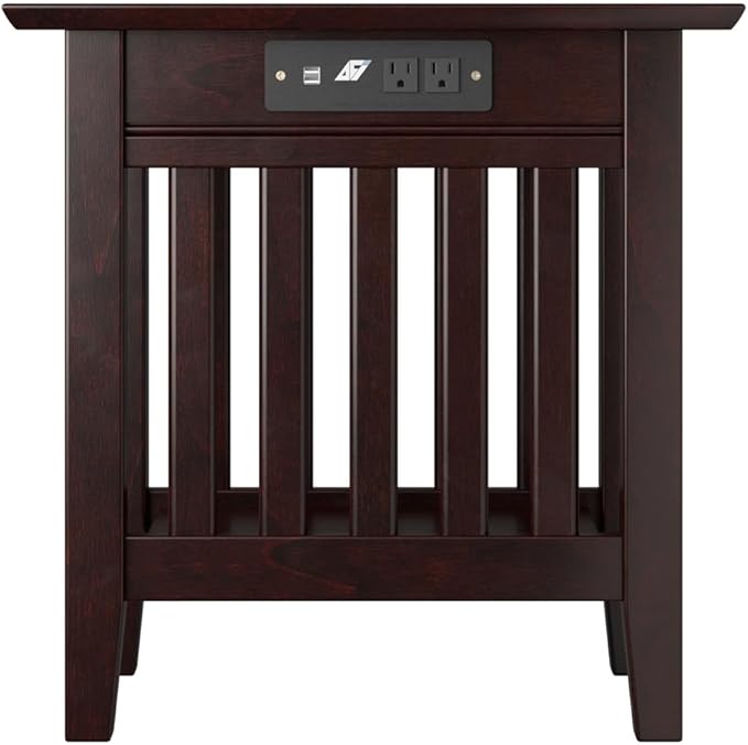 AFI, Mission Chair Side Table with Charging Station, Espresso
