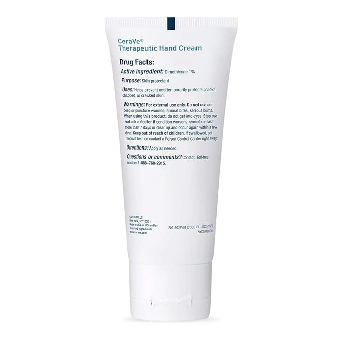 CeraVe Therapeutic Hand Cream for Dry Cracked Hands With Hyaluronic Acid and Niacinamide,Fragrance Free 3 Ounce,(Pack of 2)