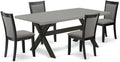 East West Furniture X697MZ650-5 5 Piece Dining Table Set for 4 Includes a Rectangle Kitchen Table with X-Legs and 4 Dark Gotham Grey Linen Fabric Parsons Chairs, 40x72 Inch, Multi-Color