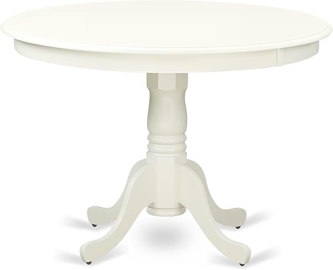 East West Furniture HLIP5-LWH-W 5 Piece Kitchen Table Set for 4 Includes a Round Dining Table with Pedestal and 4 Dining Room Chairs, 42x42 Inch, Linen White