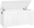 DINZI LVJ Storage Chest, 39.4”Wooden Storage Box with 2 Safety Hinges, Entryway Shoe Bench with Flip-Top, Trunk for Living Room, Bedroom, Easy Assembly, White