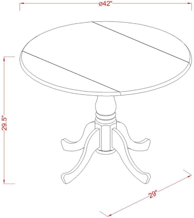 East West Furniture DLWE3-WHI-W 3 Piece Dinette Set for Small Spaces Contains a Round Dining Table with Dropleaf and 2 Dining Room Chairs, 42x42 Inch, Linen White